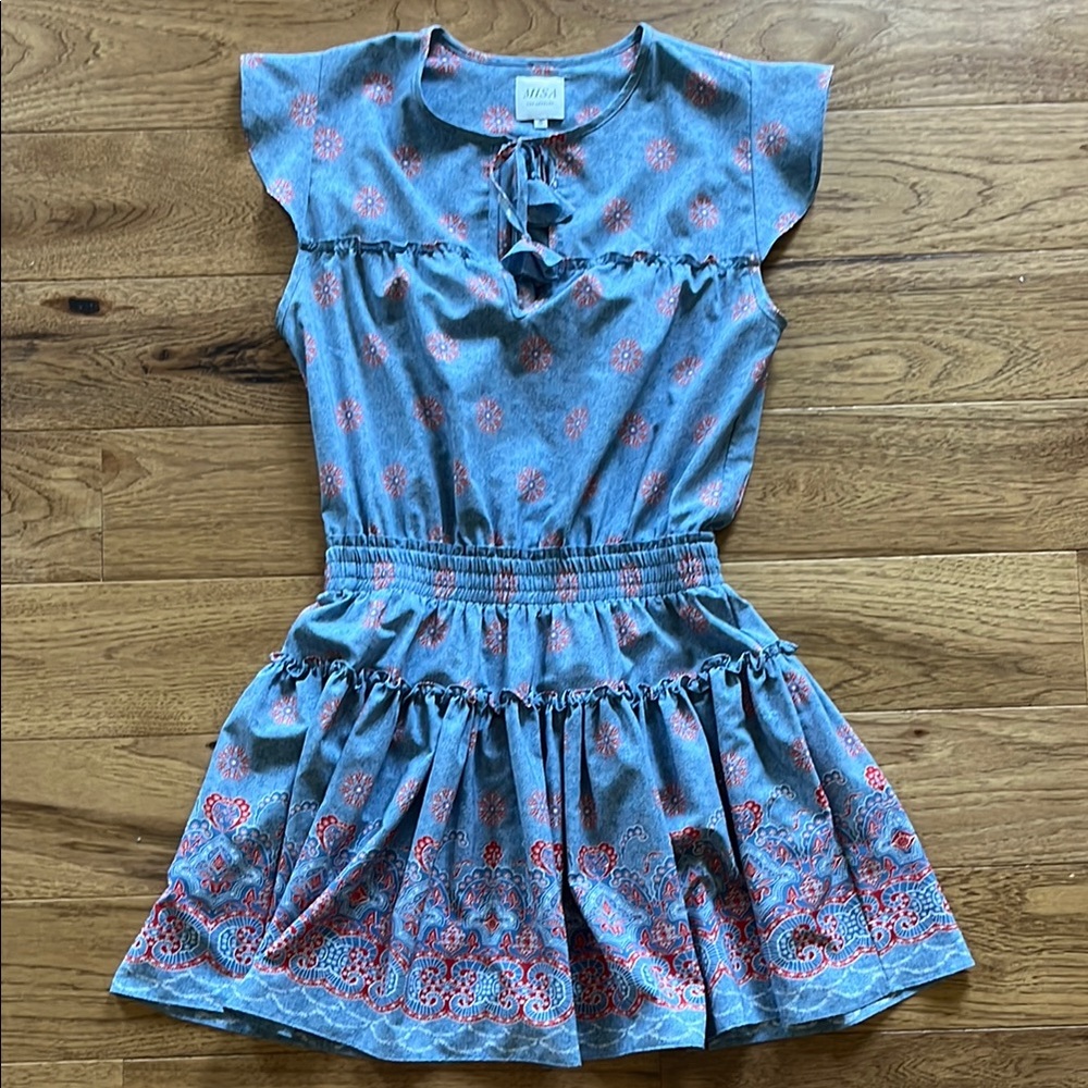 Misa Los Angeles Blue Ruffled Sundress with Flutter Sleeves